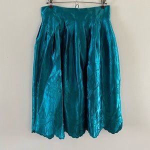 70s/80s Floral Embroidered Teal Blue/Green Full Style Skirt